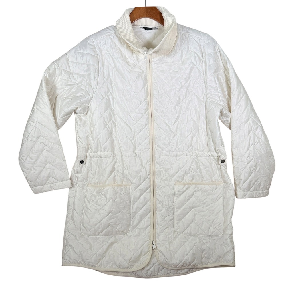 Athleta Mendocino Coat White Chevron Quilted Full Zip Puffer Jacket XL 860082